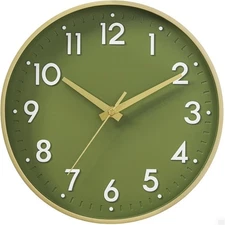 8 Inch Gold Wall Clock, Battery Operated, Silent Non-Ticking, Modern, Analog