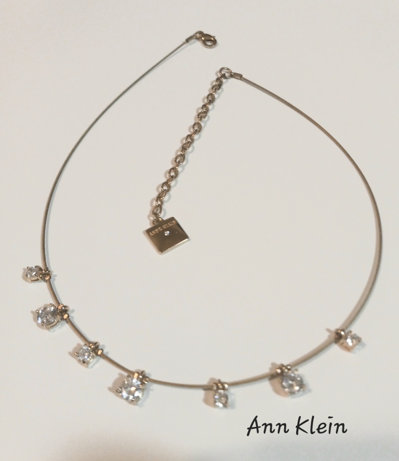 Anne Klein Tagged Goldtone Necklace W Dainty Articulating Crystal Drops. 18
