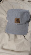 Carhartt Cap Strap-Back Gray Canvas Hat Brown Leather Patch Logo