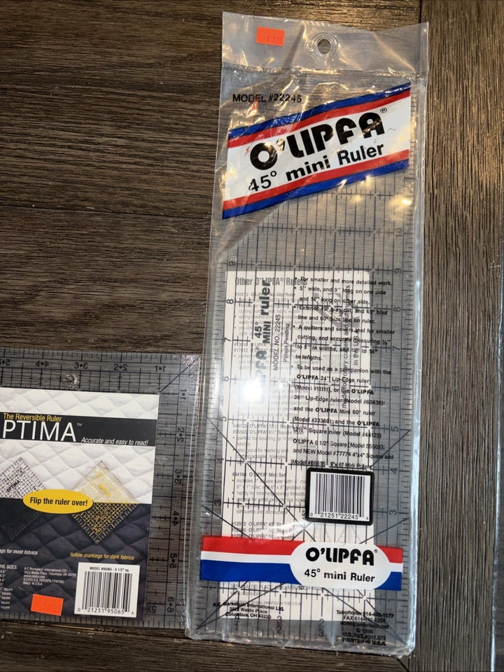 Lote de 2 mini regla reversible O’lipfa 45 grados Optima acolchado Foto 3 de 3