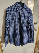 Chaps Easy Care Long Sleeve Dress Shirt Men's Large Blue Plaid Button-Up