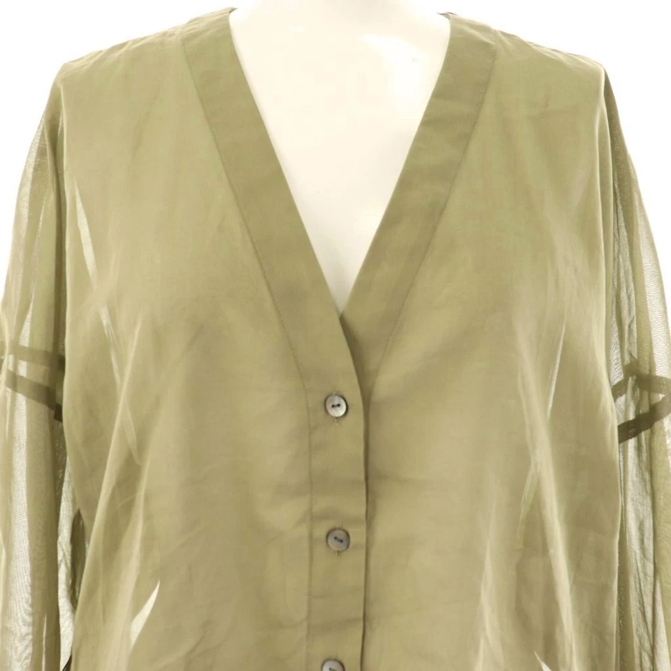 Camicia kaki trasparente scollo a V donna cotone OS usata - Immagine 4 di 4