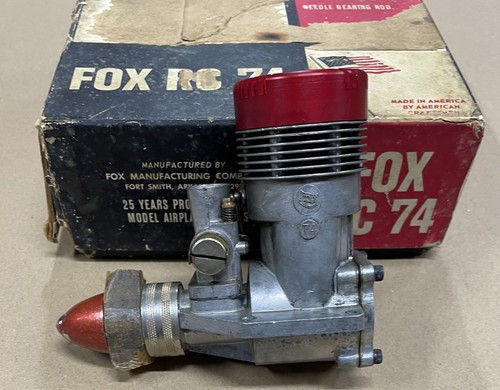 Excellent Vintage 1967 Fox 74 Twin Plug Model Glow RC Engine W/spare head