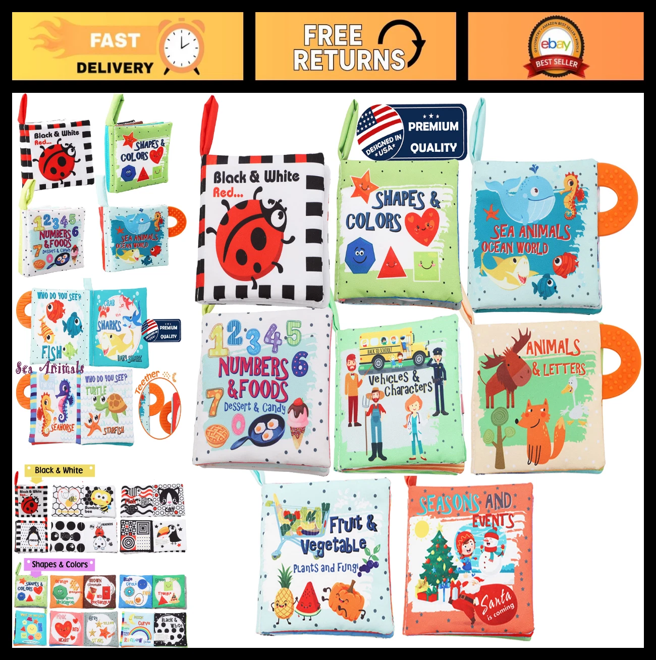 Touch & Feel Cloth Crinkle Baby Books - Early Learning Toys for Infants & Toddle