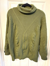 Green Cable-Knit Turtleneck Pullover Sweater Long Sleeve Acrylic Plus 3XL A19