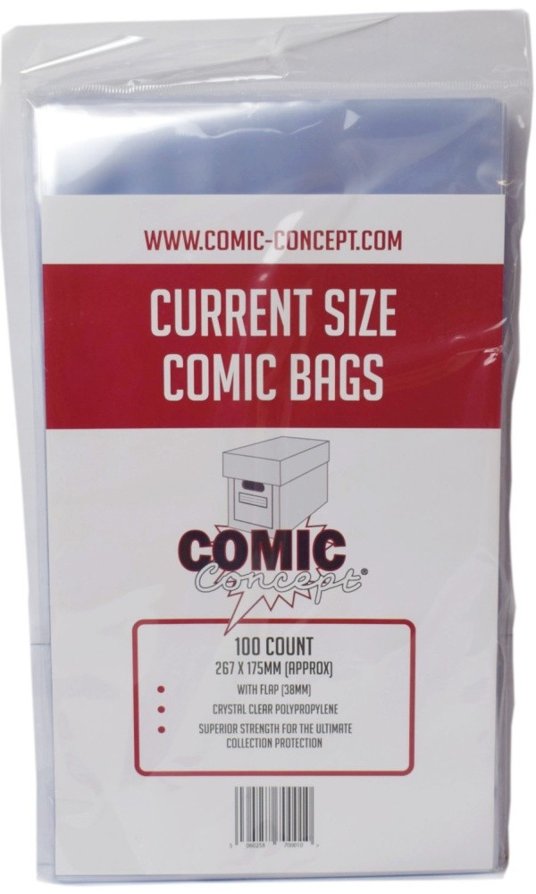 Current Age Comic Bags x100 - Comic Concept - 267 x 175mm + 38mm Flap