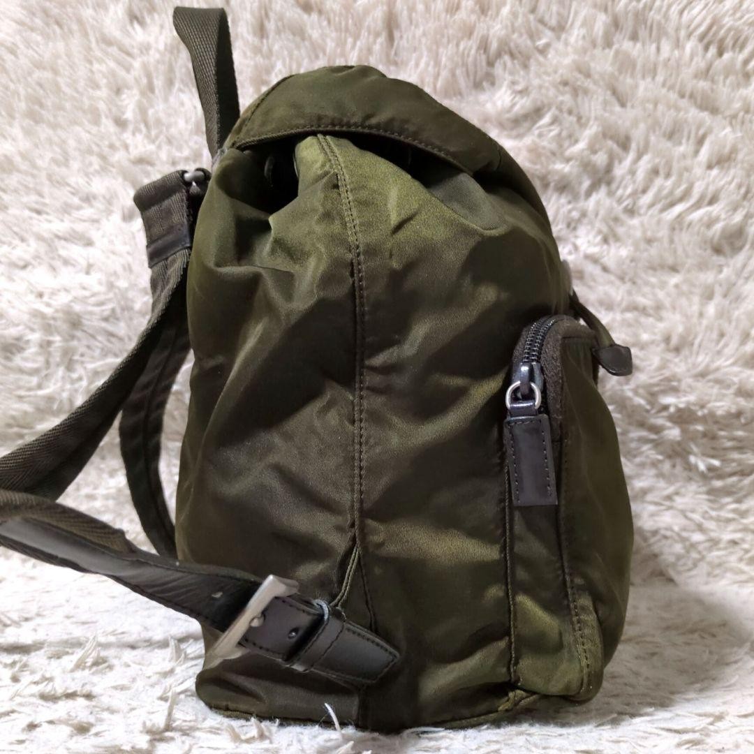 PRADA Backpack Test Nylon Triangle Logo Khaki Lea… - image 5