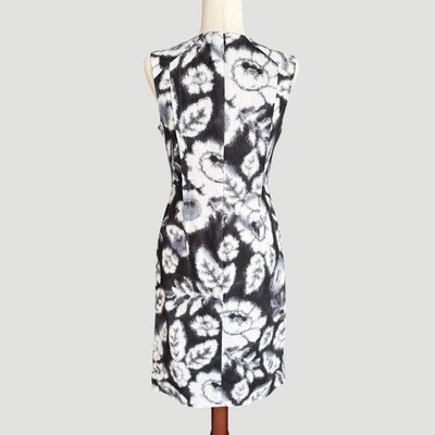 Donna Morgan Linen Floral Ikat Sheath Dress Women Sz 4 White Black Preppy  office