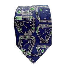 Josh Bach Pure Silk Necktie Baseball Field Park Navy Blue White and Green Sport