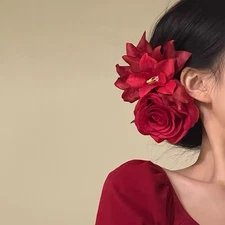 Red Rose Hair Clip Women Duckbill Hairpin Floral Beach Style Barrette