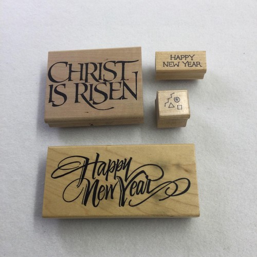 Vintage Rubber Stamps Lot 4 Wood Posh Impressions Stampin' Up Happy New Year