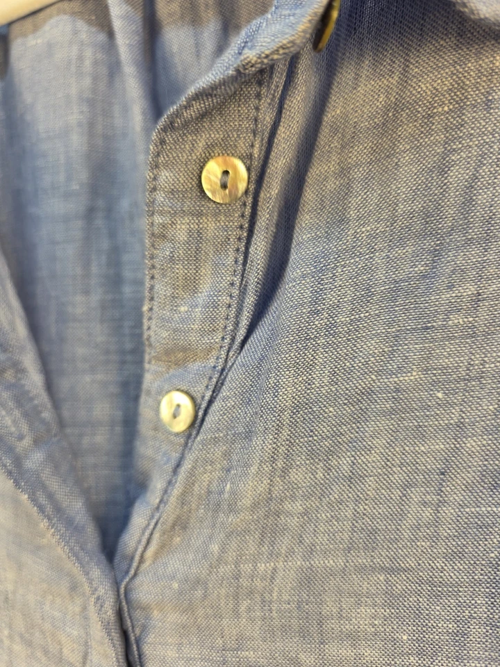 Camiseta para mujer JNY 3x 100 % lino azul claro túnica Jones New York Peasant Cottage Foto 3 de 4