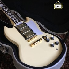 Custom White SG Electric Guitar: HHH Pickups, Fixed Bridge, Gold Parts No Case