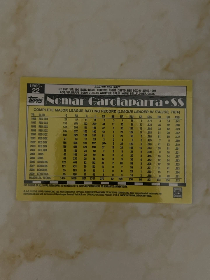 Actualización Topps 2025 Nomar Garciaparra Naranja Automático/25 - Paquete Plata 1989 Medias Rojas Foto 2 de 3