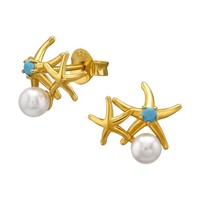 Ohrstecker Seestern Perle Gold Ohrringe 925 Sterling Silber Vergoldet Geschenk