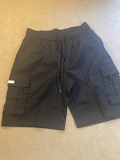 Men's Black Cargo Shorts Size M Solid Woven Polyester Drawstring Elastic Waist