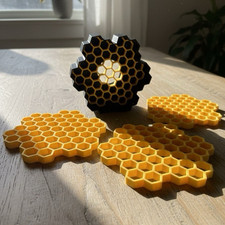 Honeycomb Stackable coaster Set 4 Unique design Yellow/Black