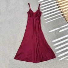 Vintage Y2K Victoria s Secret Satin Lace Slip Dress Maxi Burgundy Size M