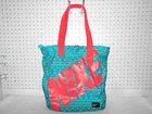 NIKE ROWENA TURQUOISE ILLUSION PATTERN 16X15 ZIP TOP SHOULDER TOTE BAG