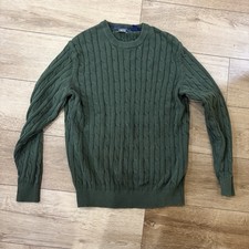 Izod Dark Green Cotton Cable Knit Crew Neck Pullover Sweater Size M