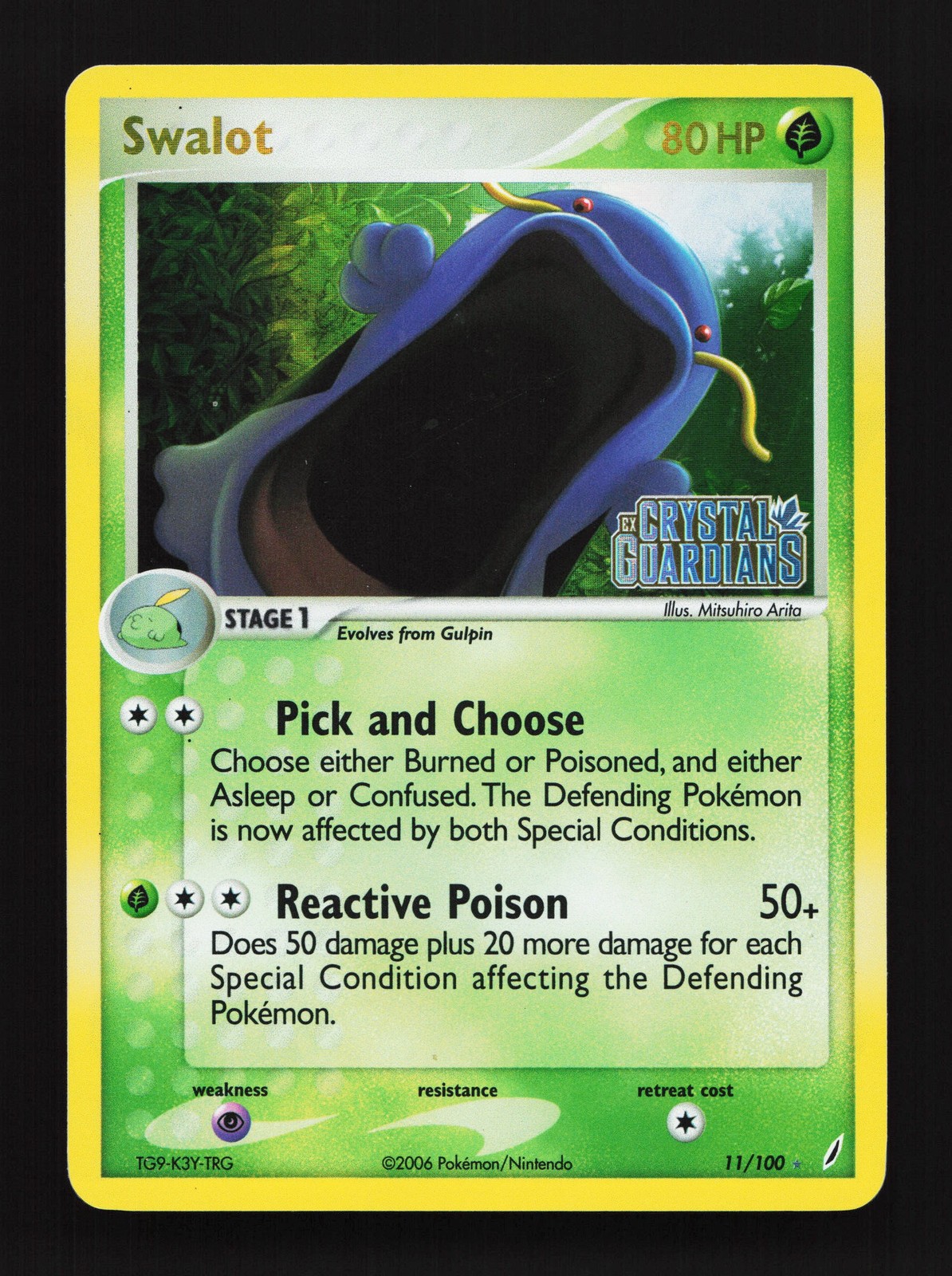 Swalot 11/100 Crystal Guardians STAMP LP Pokemon Card TCG