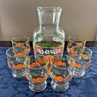 Vintage Anchor Hocking 7-Piece Orange Juice Set Carafe w/ 6 Glasses