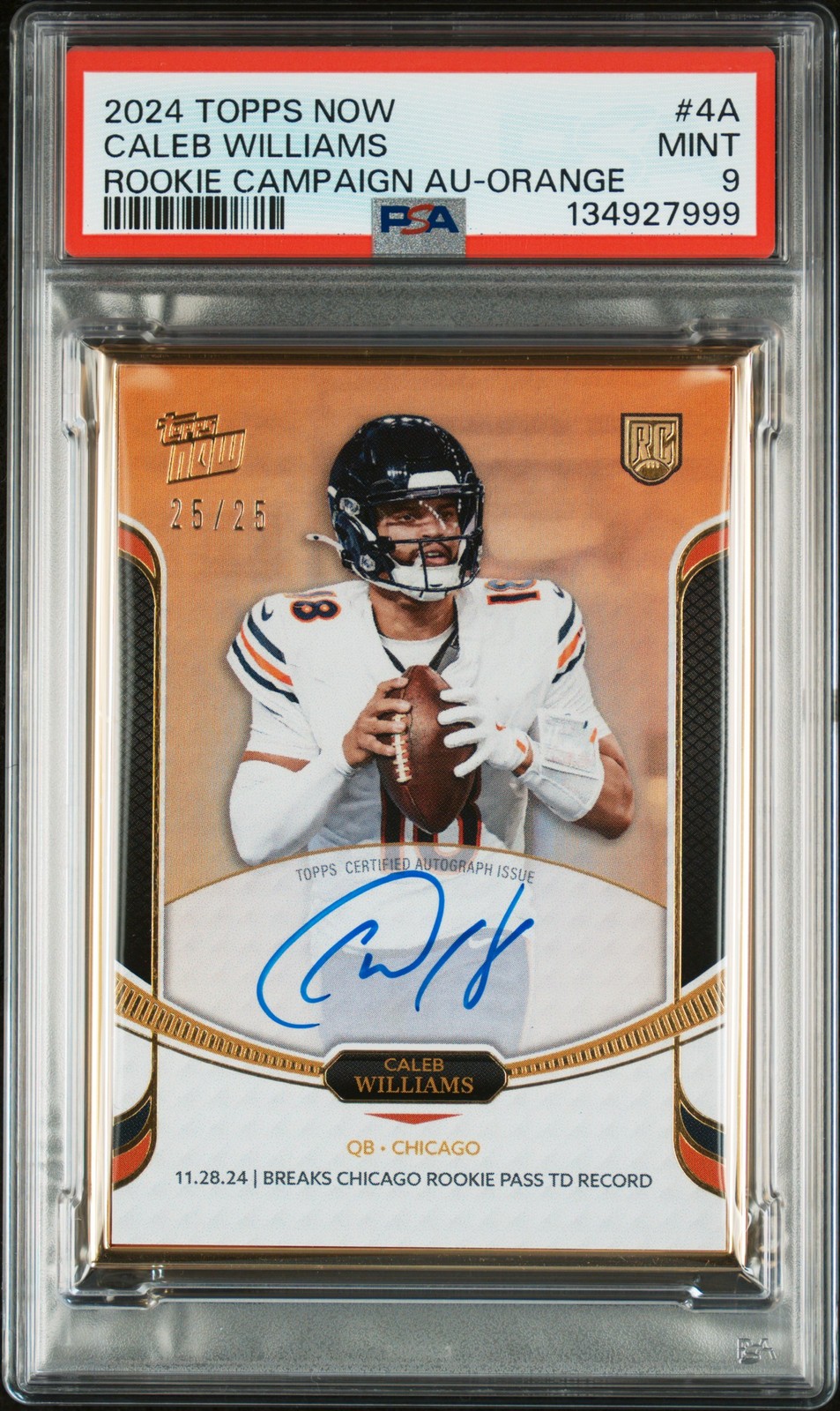 Caleb Williams Topps Now Rookie Campaign Autographs #4A Orange