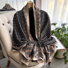 Women'S Soft Silk Feel Printed Scarf Elegant Shawl Beach Sun Protection Wrap