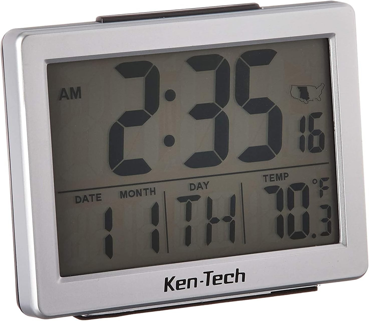 Ken-Tech T-4652 Atomic Radio Controlled LCD A larm Clock, 1.5-Inch, Black Blue L