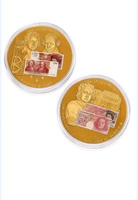 Set mit 2 britischen Banknoten £50 vergoldeten Medaillen Sir John Houblon Boulton Watt