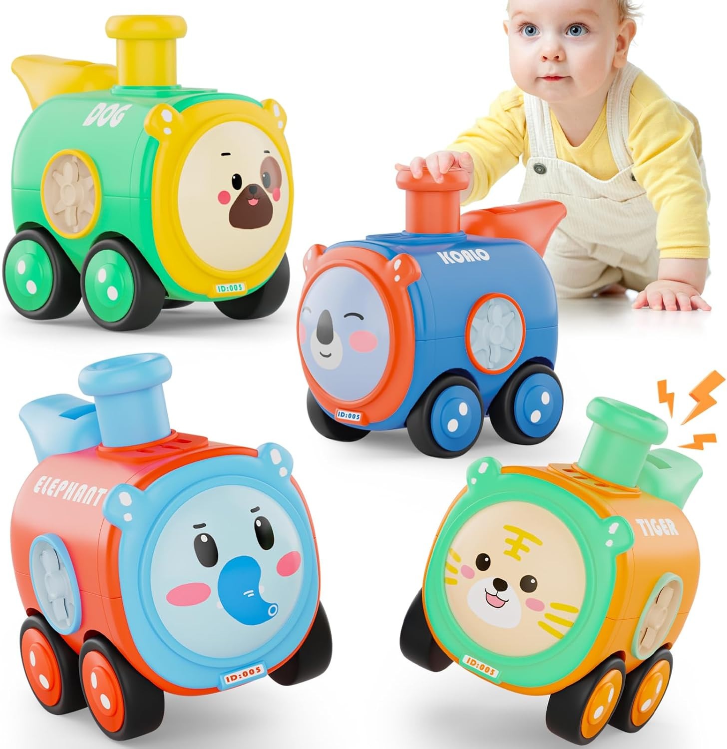 Toddler Train Push Cars Set 4PCS Press and Go Baby Toy for Ages 1-3
