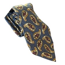 Burberry's Vintage Blue Silk Tie with paisley fruit pattern hand sewn in the USA