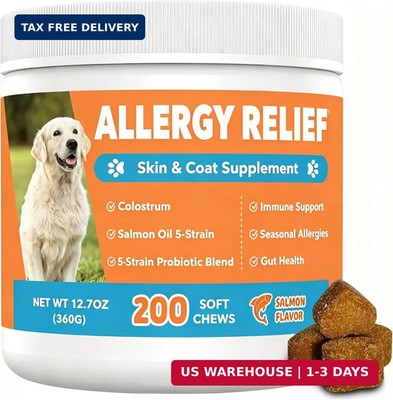 Dog Allergy Chews 200ct, Dogs Allergy Relief Chews for Paw Licking Itchy Skin Co