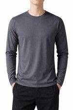 Men  s Cotton Long Sleeve T-Shirt  Solid Color Crew Neck Tee