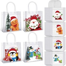 24 Pcs Christmas Clear Gift Bags with Handles Transparent Plastic Gift Wrap B...