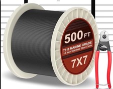 Black T316 Stainless Steel Cable On 500 Feet Roll/ 7 X 7  New Item