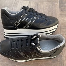 Hogan h283 sneakers donna n. 37 scarpe con zeppa in pelle nera