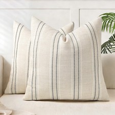 18x18 Decorative Farmhouse Linen Blend Throw Pillow Covers, Boho Textured Pil...