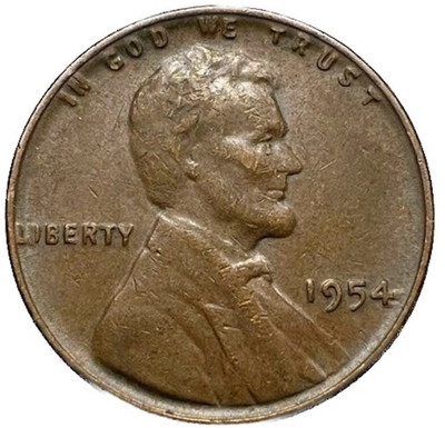 1954 Lincoln Cent Good - Very Good  (G-VG) Circulated Condition Copper Penny
