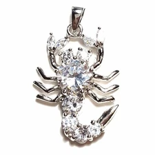 November Zodiac Sign CZ SCORPION PENDANT Sparkling CZ Stones 925 STERLING SILVER