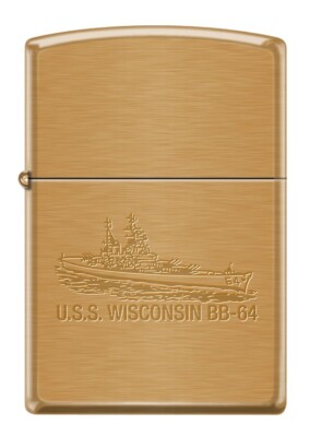 USS Wisconsin (BB-64) Battleship Zippo MIB Brushed Brass