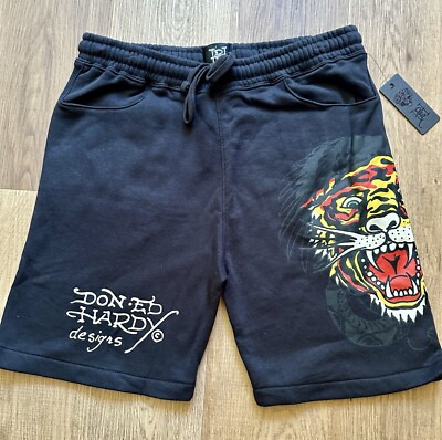 Ed Hardy Roaring Tiger Men s Fleece Sweat Logo Shors Size M Black