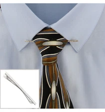 USA Made Silver Tone Mens Collar Bar Clip Floral Pattern Etched 2 1/2"