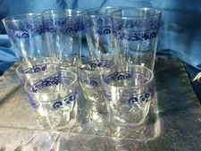 8 pc rare alcolog france corn flower clear blue 4 juice 4 highballs comp corelle