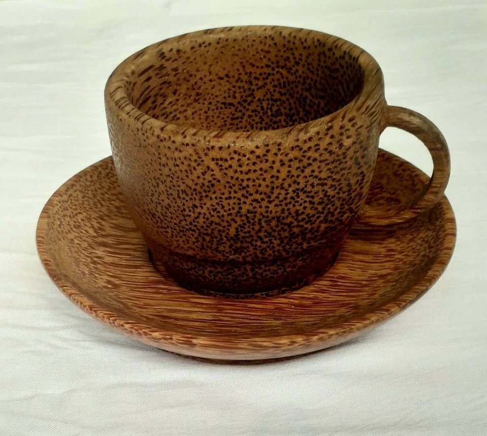 Taza de coco con cáscara de té natural ecológico hecho a mano 100 % platillo de café y nuevo Foto 3 de 4