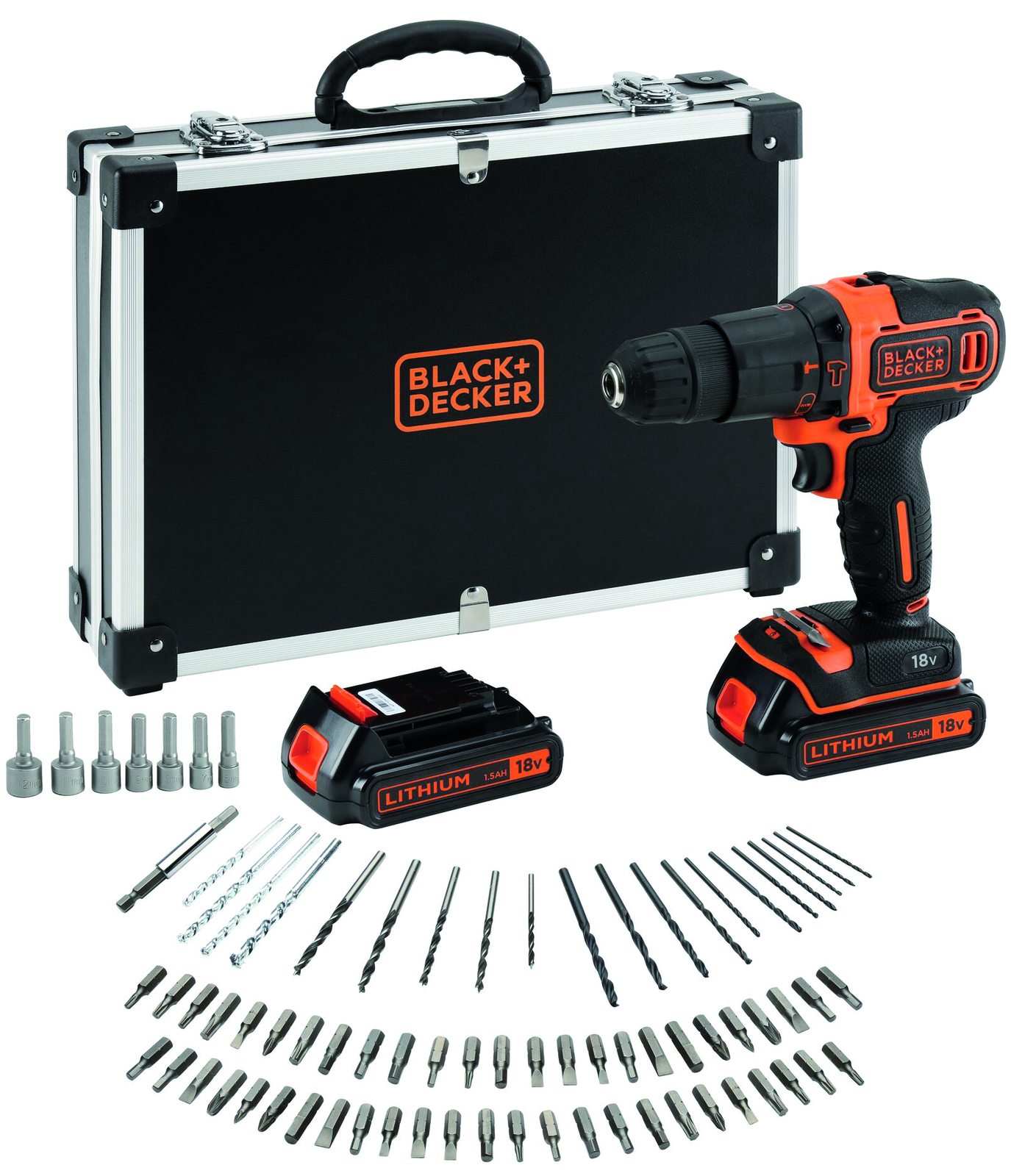 Black+decker trapano avvitatore a percussione bdchd18bafc-qw 18v 2 batterie 1,5