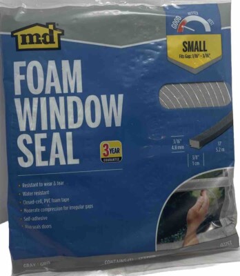M-D 3/8'' W x 3/16'' T x 17' L Gray Foam Closed Cell Weatherstrip Tape 02253 M-D