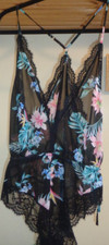 INC INTERNATIONAL CONCEPTS INTIMATES BLACK FLORAL PRINT  BODYSUIT NWT L