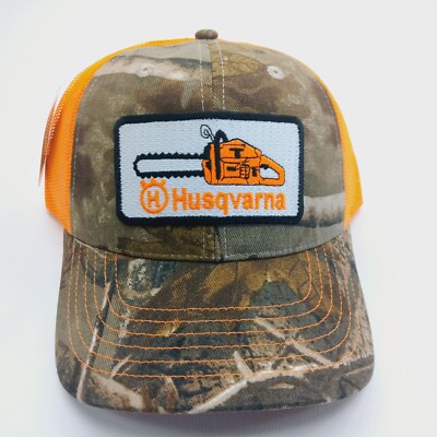 Husqvarna Camo and Orange Mesh Snapback Trucker Hat