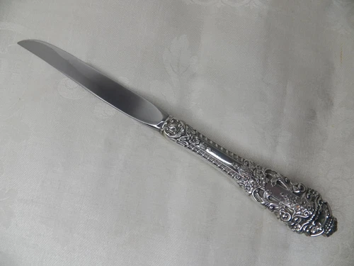 GORHAM CROWN BAROQUE STERLING SILVER HNDL STEAK KNIFE, ROPE EDGE 9 3/4" NO MONO